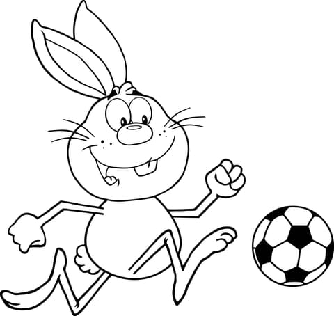 Cute Rabbit Playing Soccer Coloring Page