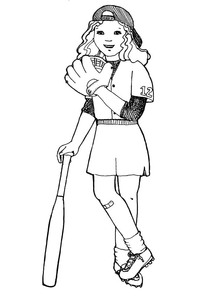 Cute Softball Player Image Coloring Page