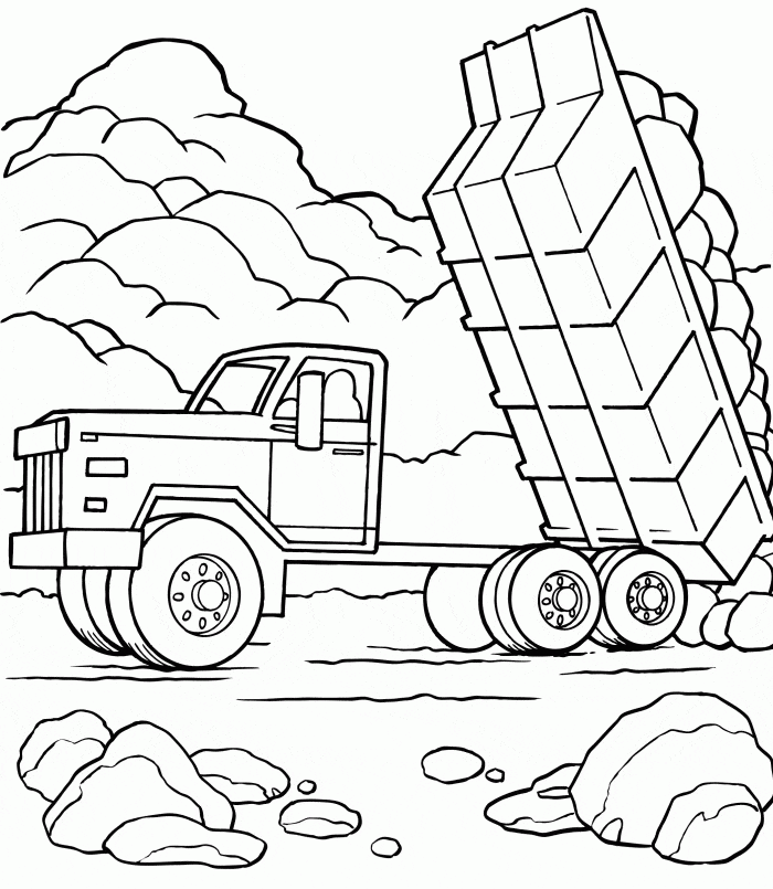 Dump Truck Unloading Cargo For Kids Coloring Page