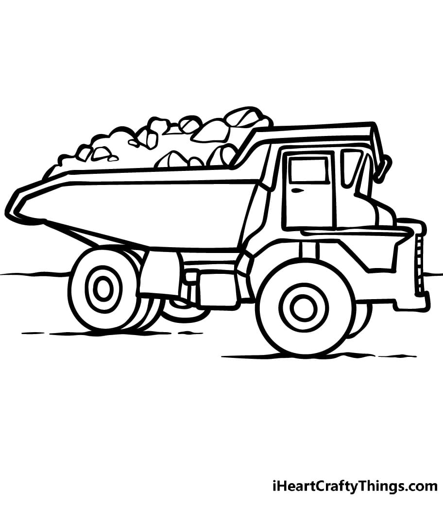 Dump Truck With Rocks For Children Coloring Page