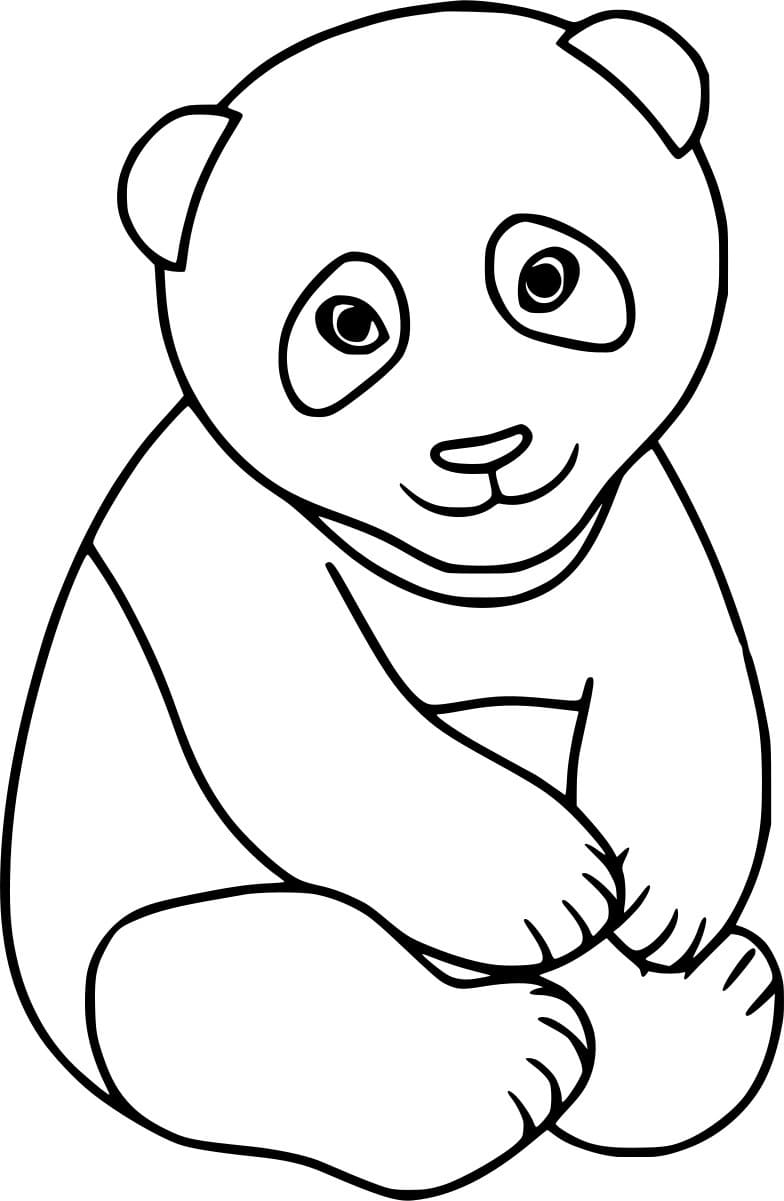 Easy Panda Sits On The Ground Coloring Page