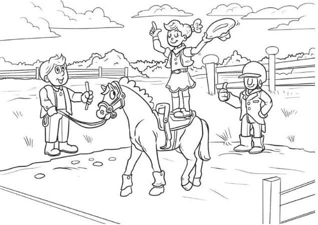 Equestrian Jumping For Kids Coloring Page