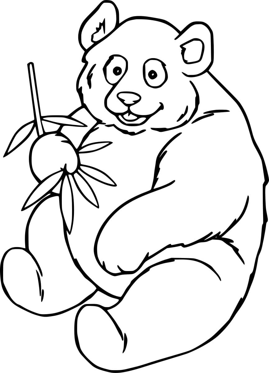 Fat Panda Holds A Bamboo Coloring Page