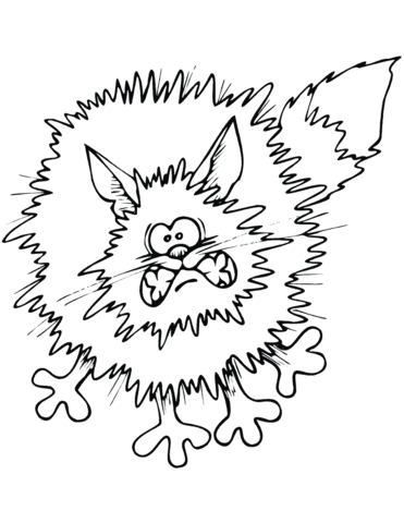 Frightened Cartoon Black Cat Coloring Page