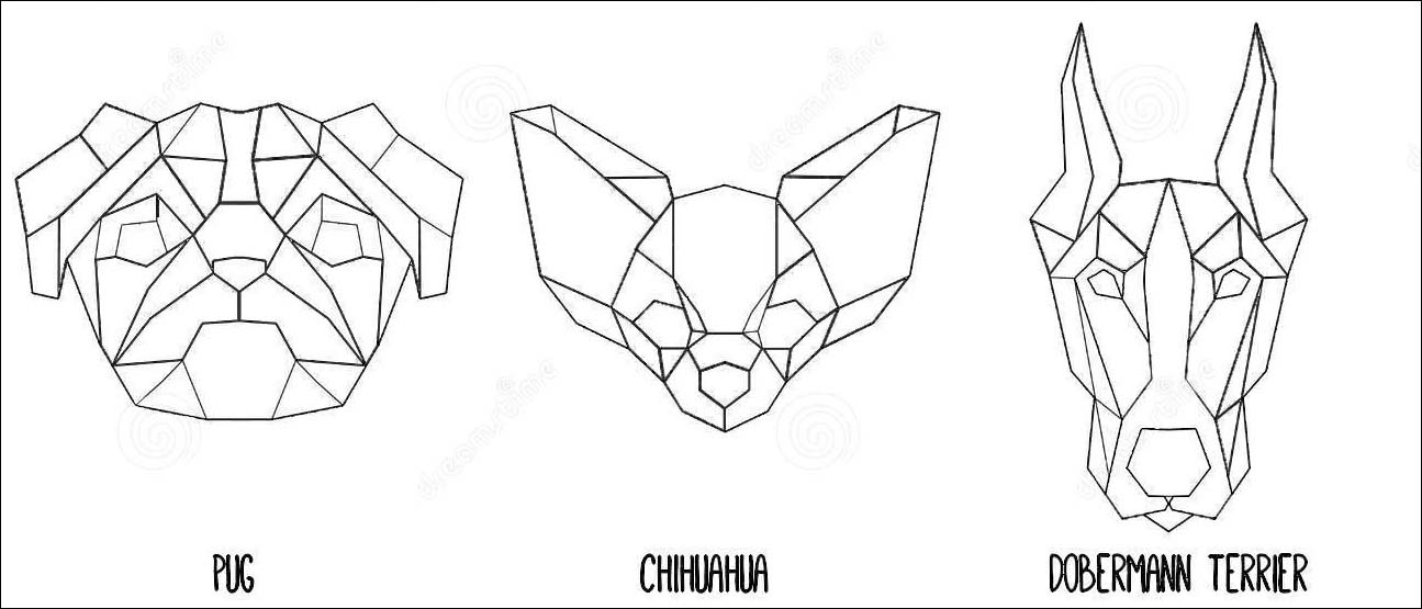 Front View Of Dog Head Triangular Icon Set Coloring Page