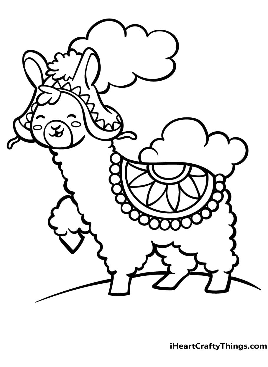Funny Llama For Kids Coloring Page