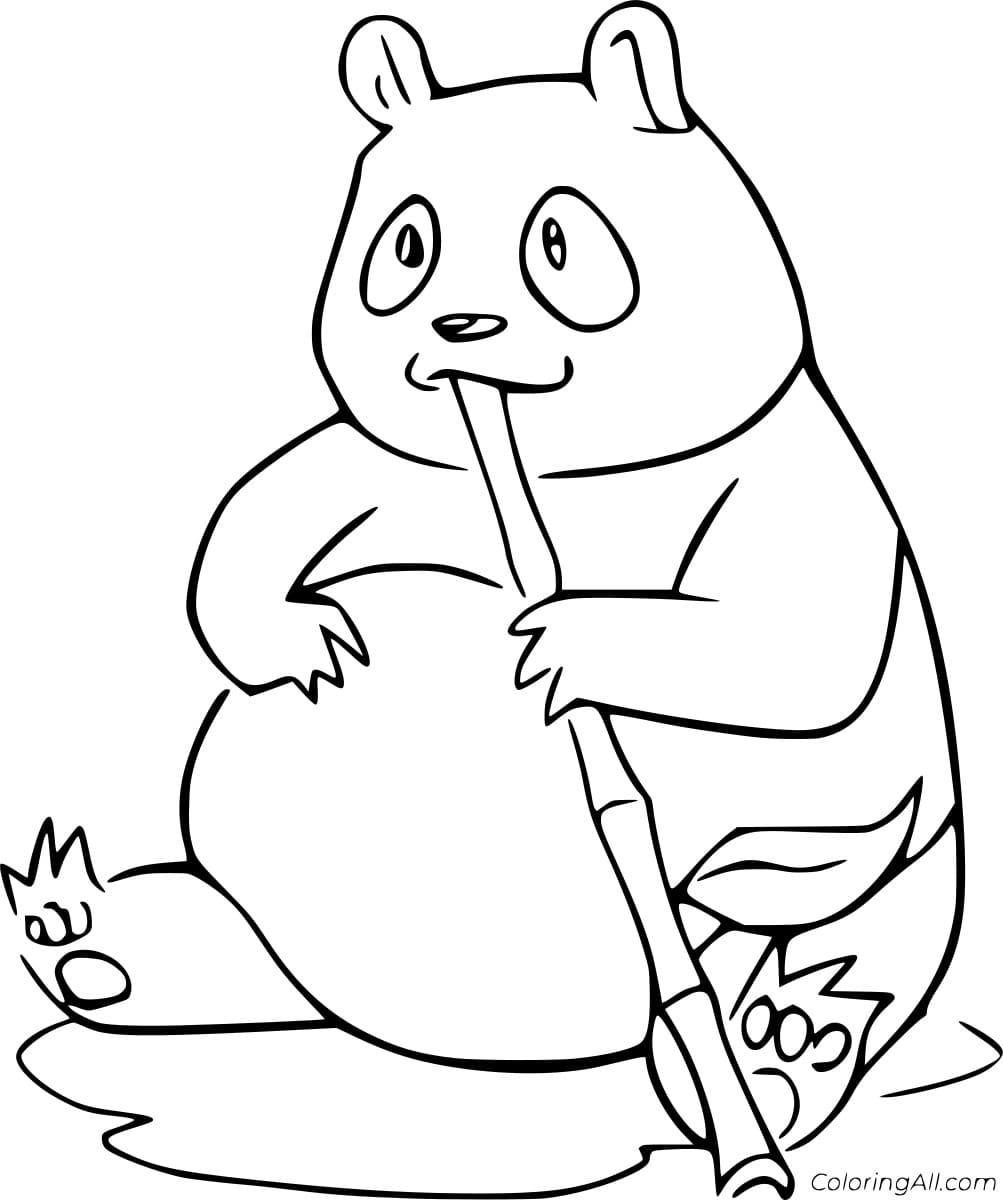 Funny Panda Eating Bamboo Coloring Page