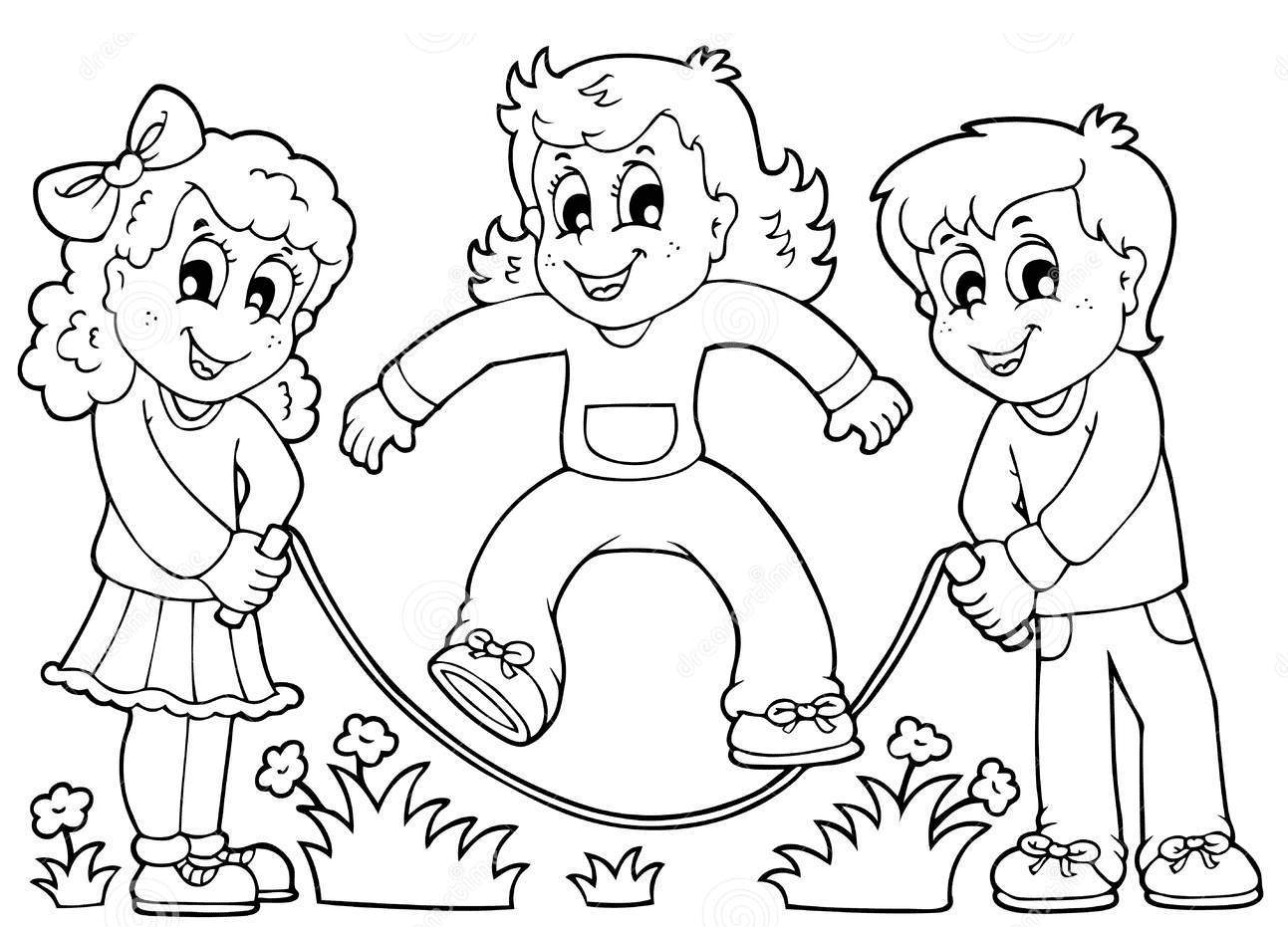 Girl Jumping Rope For Kids Coloring Page