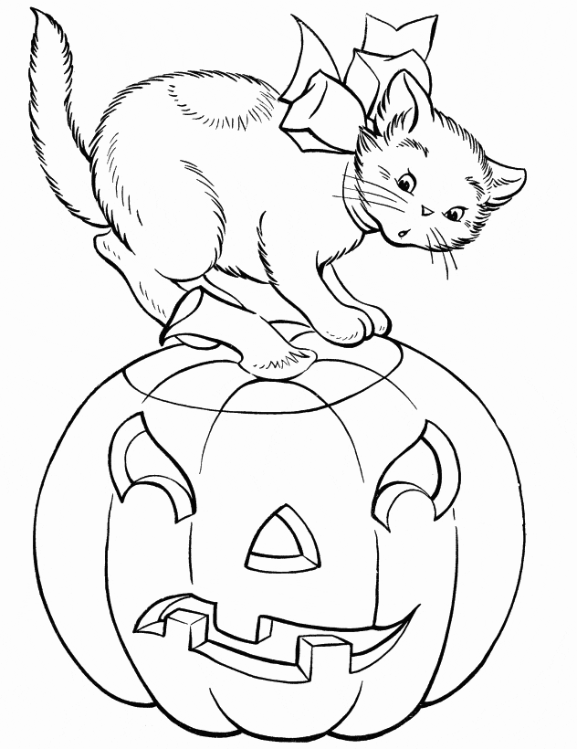 Halloween Cat And Jack O Lantern Coloring Page
