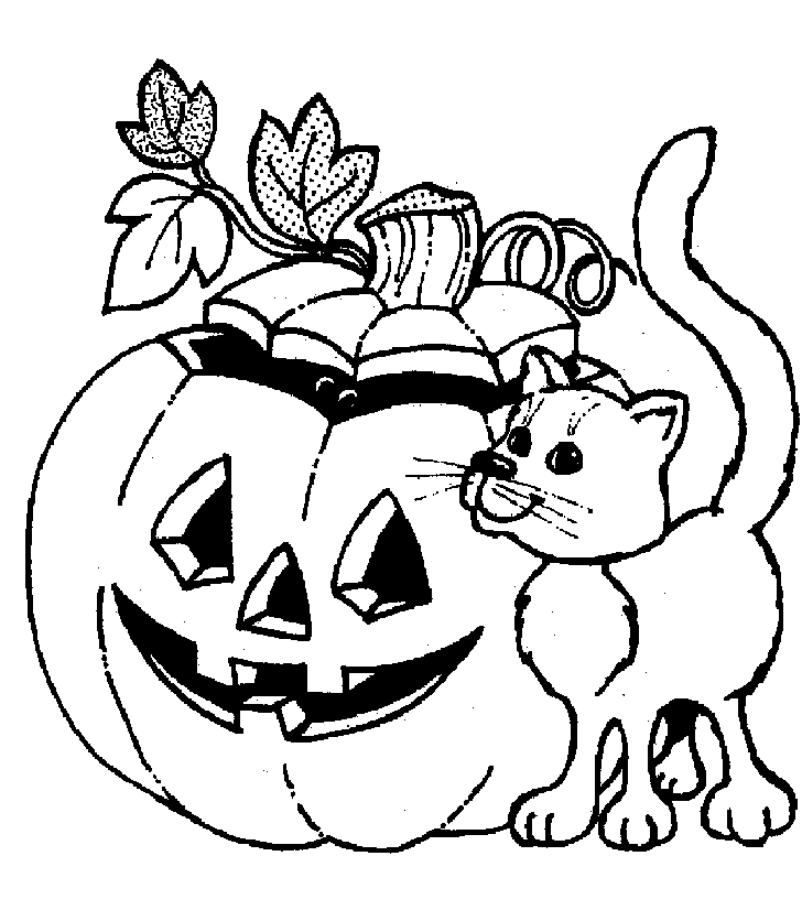 Halloween Cat And Pumpkin Gratifying Coloring Page