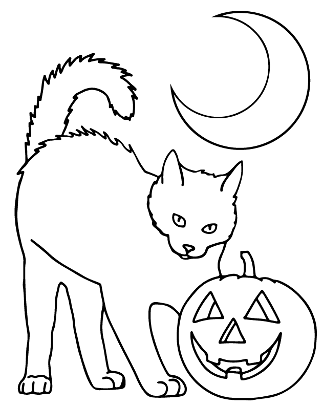 Halloween Cat For Children Coloring Page