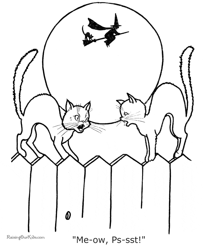 Halloween Cat Image For Children Coloring Page