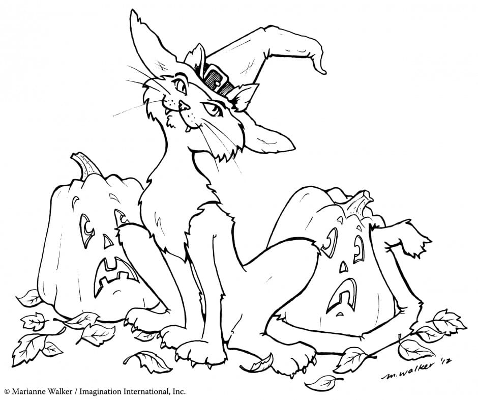 Halloween Cat Sweet Image Coloring Page