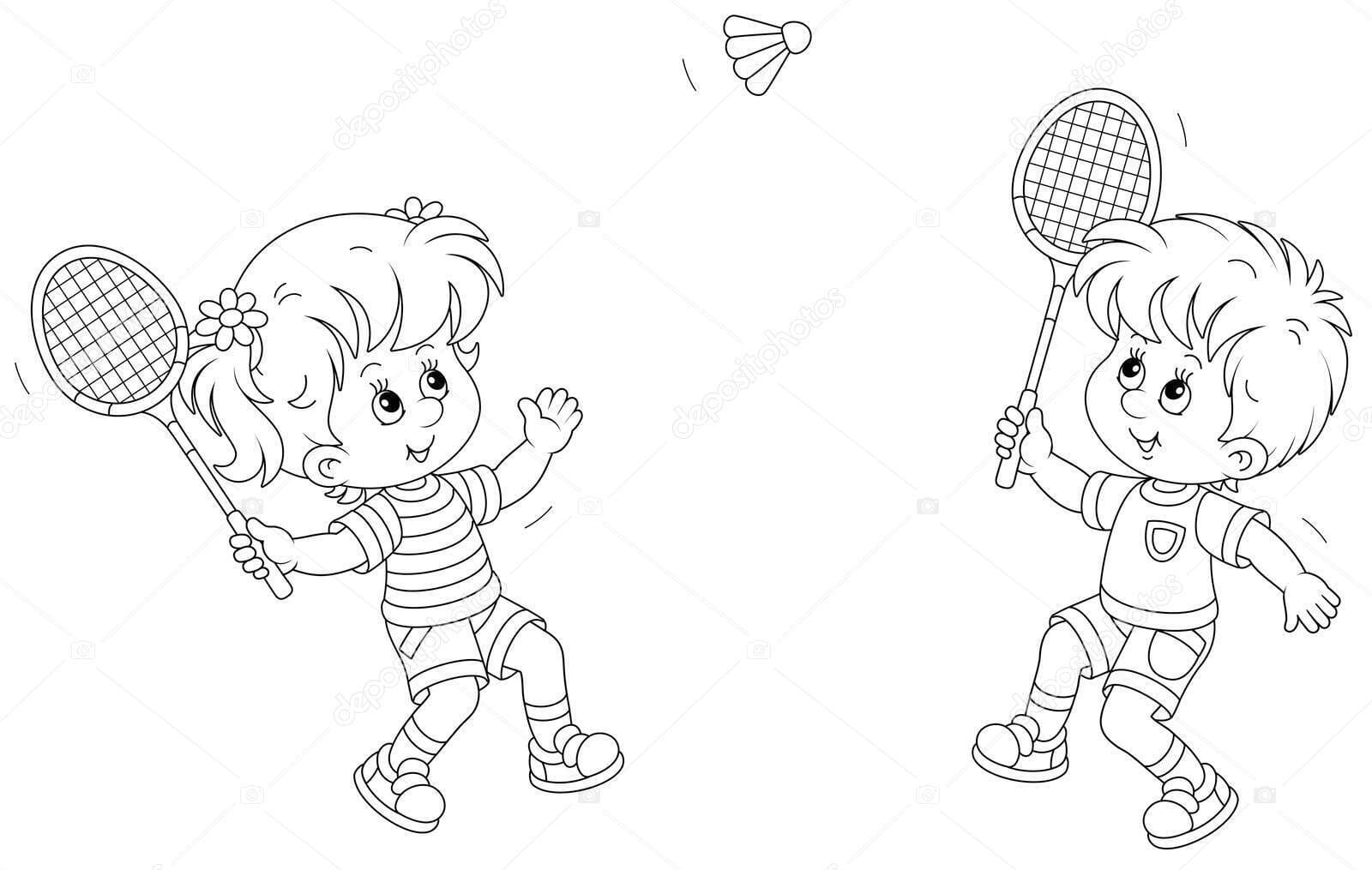Happy Little Kids Playing Badminton