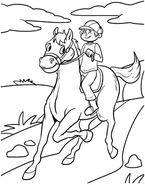 Horse Race For Children Image Coloring Page