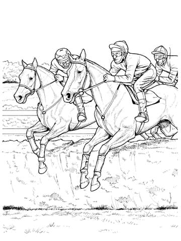 Horses Negotiating A Brush Fence