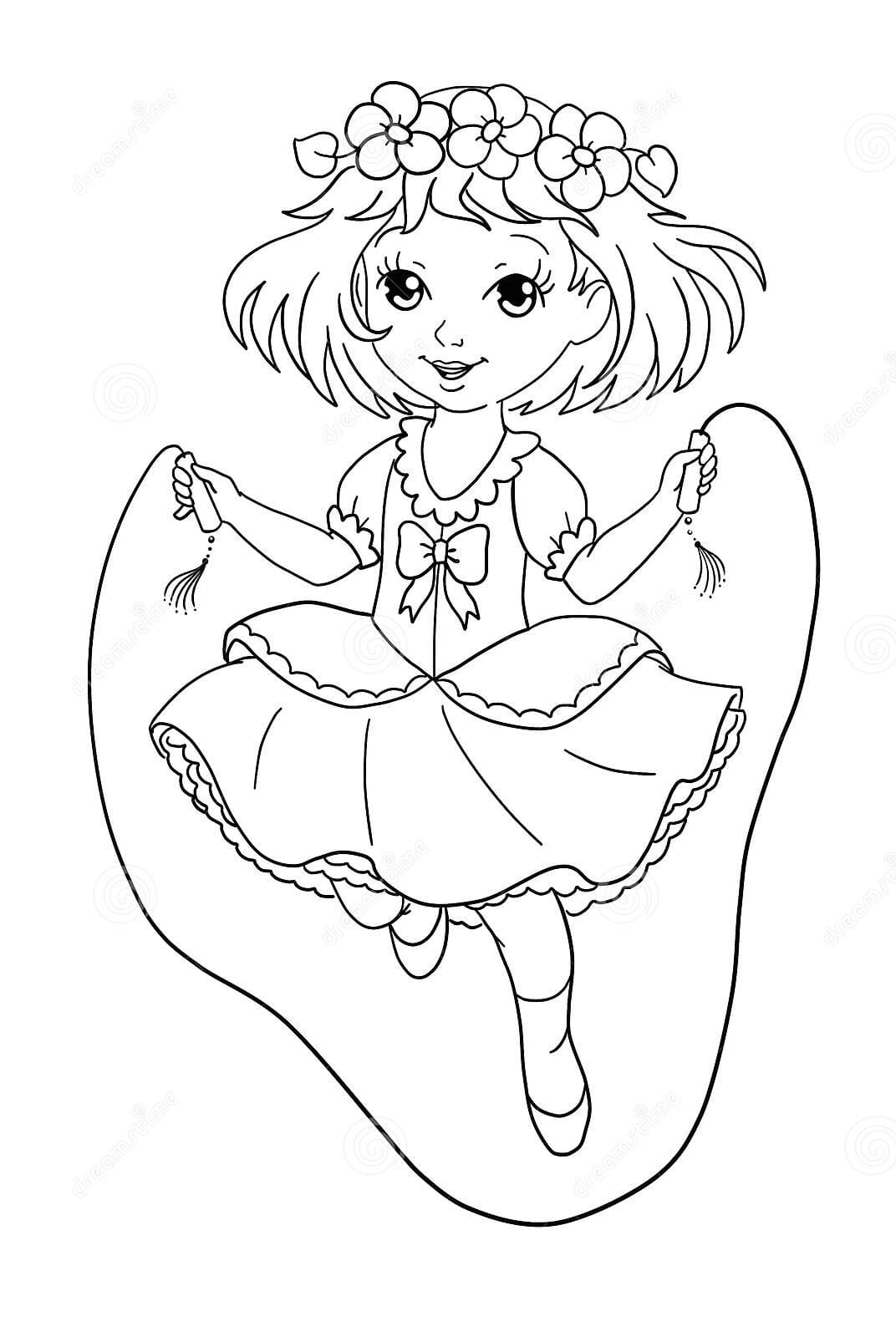 Illustration With Cute Little Princess Playing With The Skipping Rope