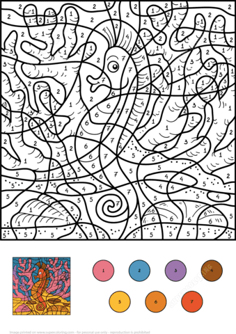 Image Seahorse Color by Number Coloring Page