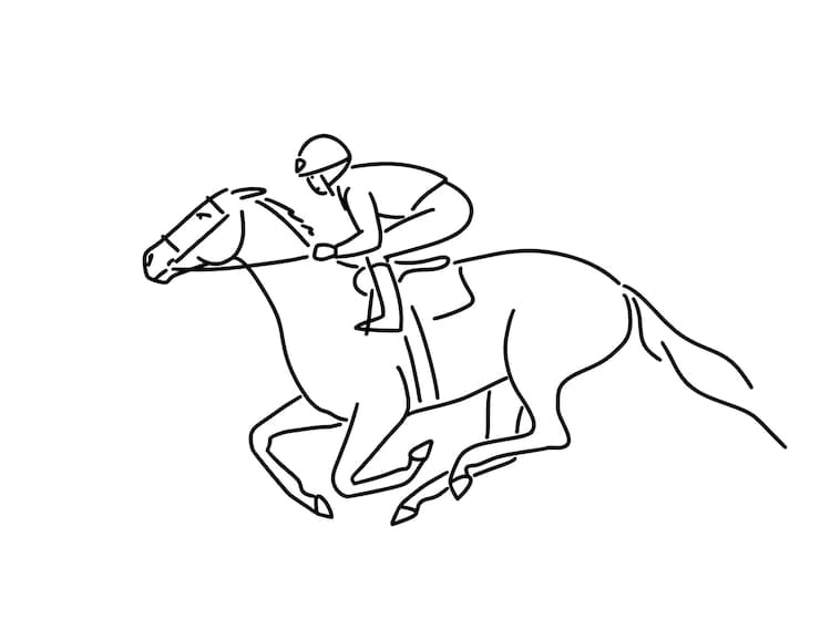 Jockey Racing Horse Vector Simple Line