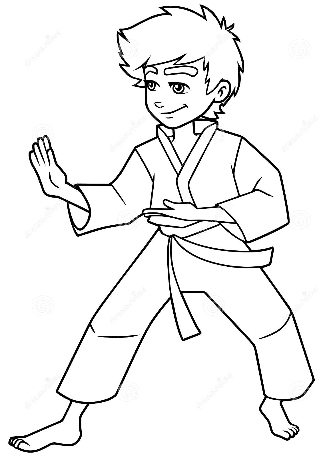 Karate Stance Boy Line Art Image