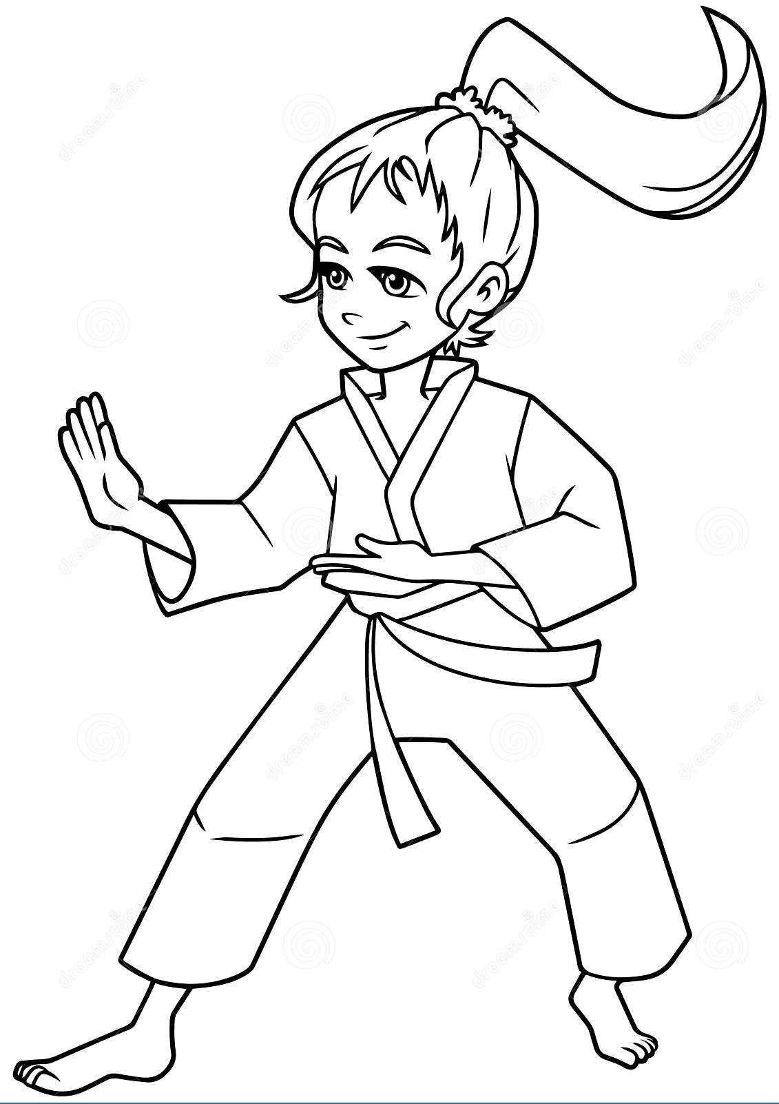 Karate Stance Girl Line Art