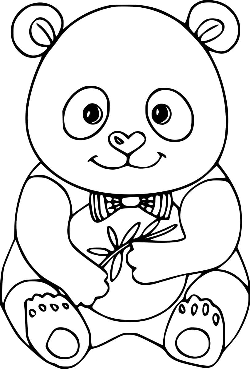 Little Panda With A Bowknot Coloring Page