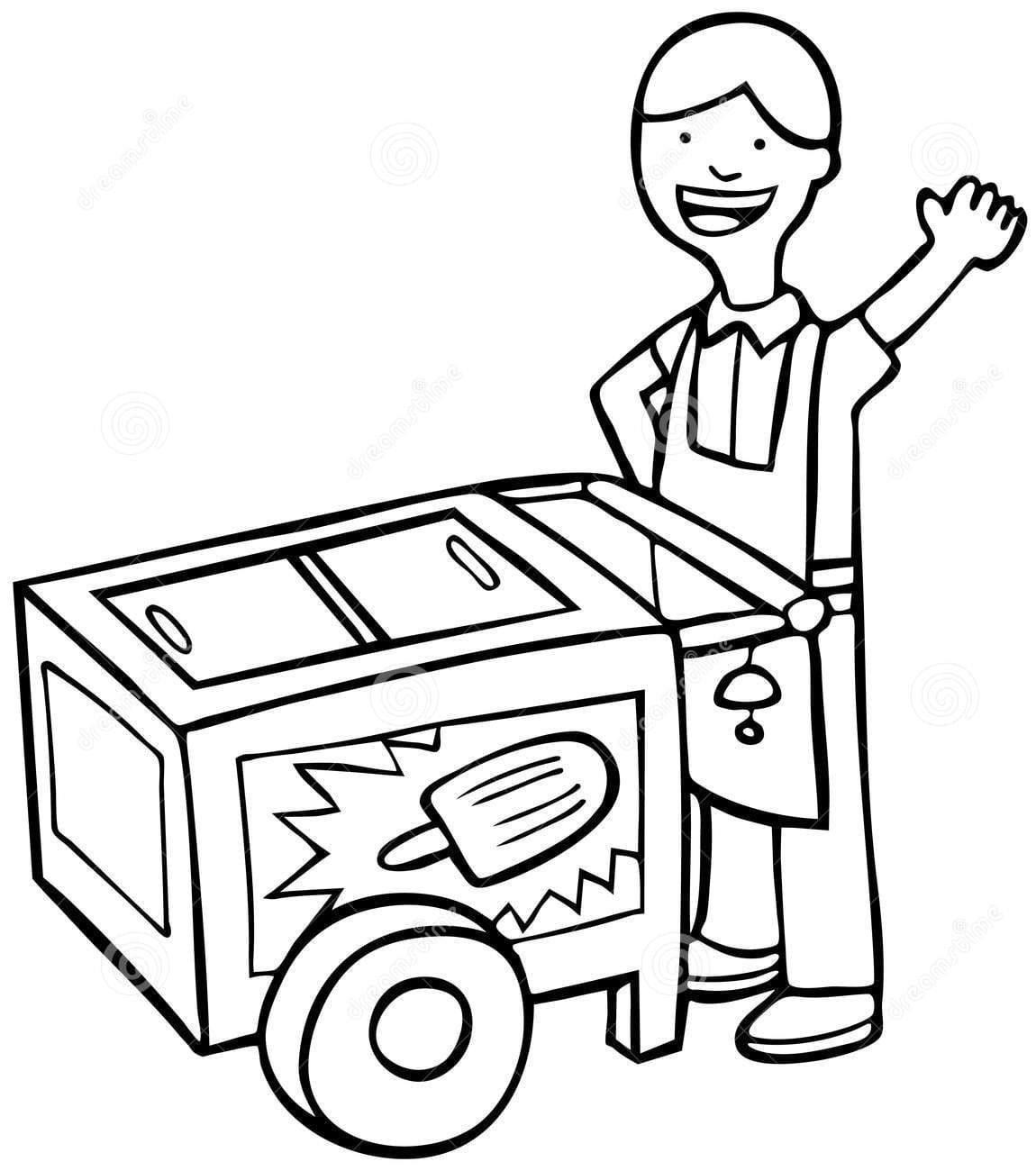 Man Waves From His Portable Ice Cream Cart
