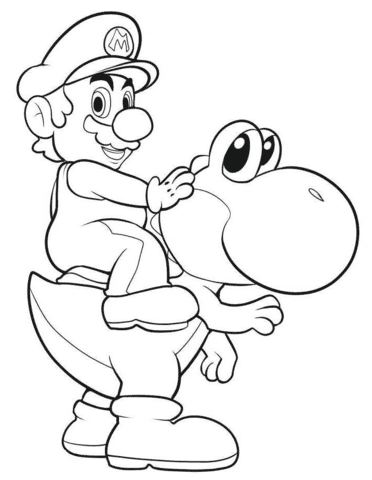 Mario Riding Yoshi Coloring Page