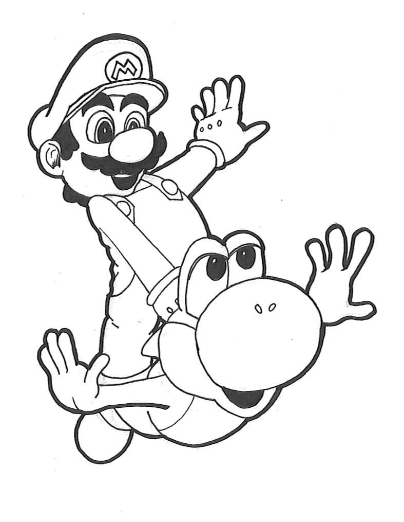 Mario And Yoshi Coloring Page
