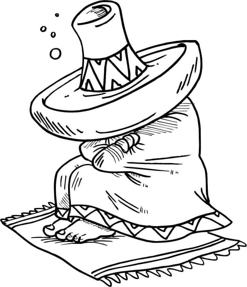 Mexican And Sombrero Coloring Page