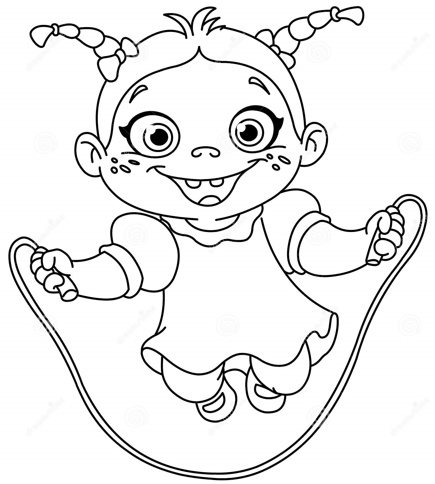 Outlined Girl With Skipping Rope