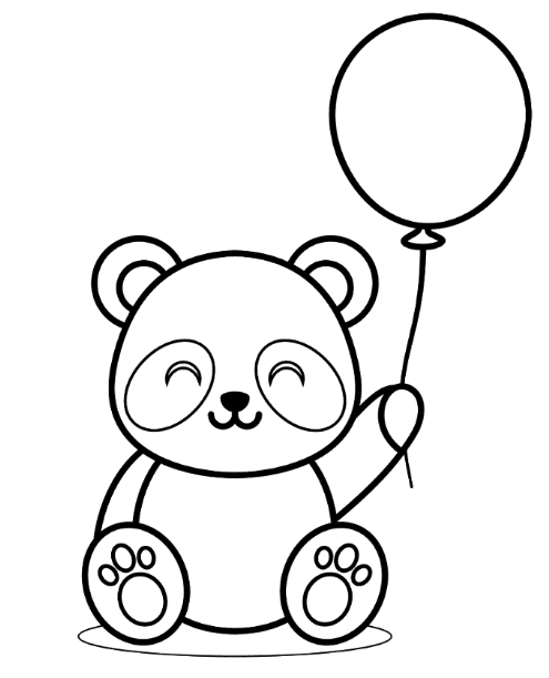 Panda Holding Single Balloon Coloring Page