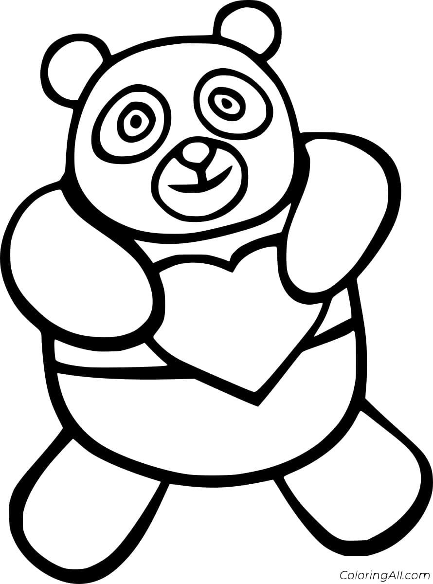 Panda Holds A Heart Coloring Page