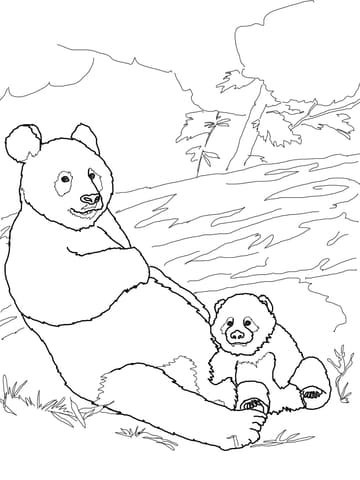 Panda Mother With Baby Panda Coloring Page