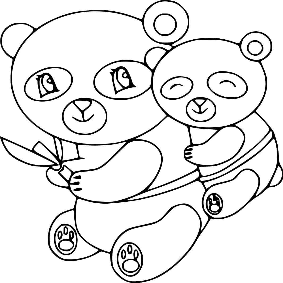 Panda Mother And Baby Coloring Page