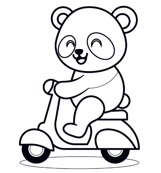 Panda With A Motorbike Coloring Page
