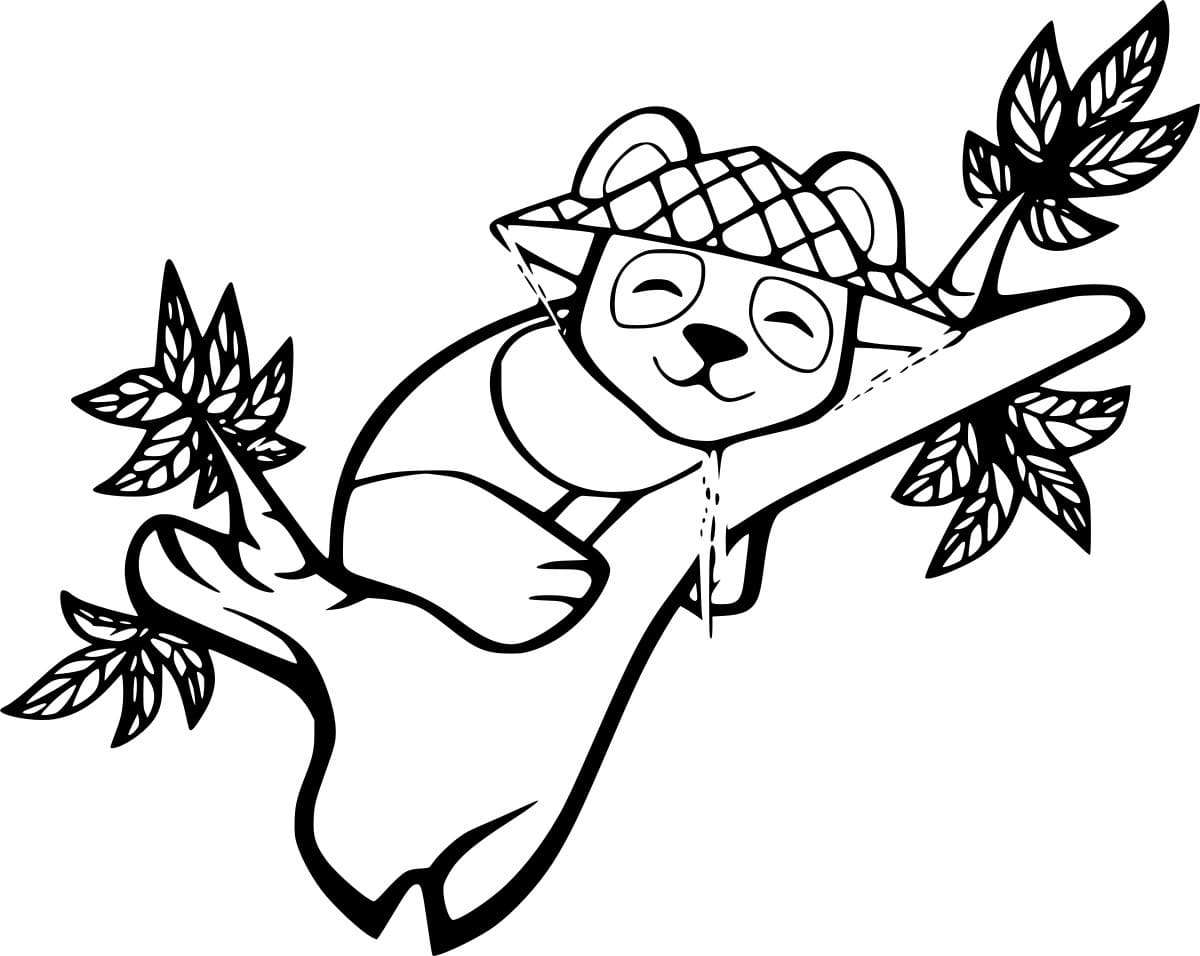 Panda In The Straw Hat Coloring Page