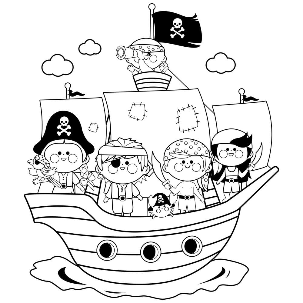 Pirate Boys And Girls Sailing On A Ship At Sea