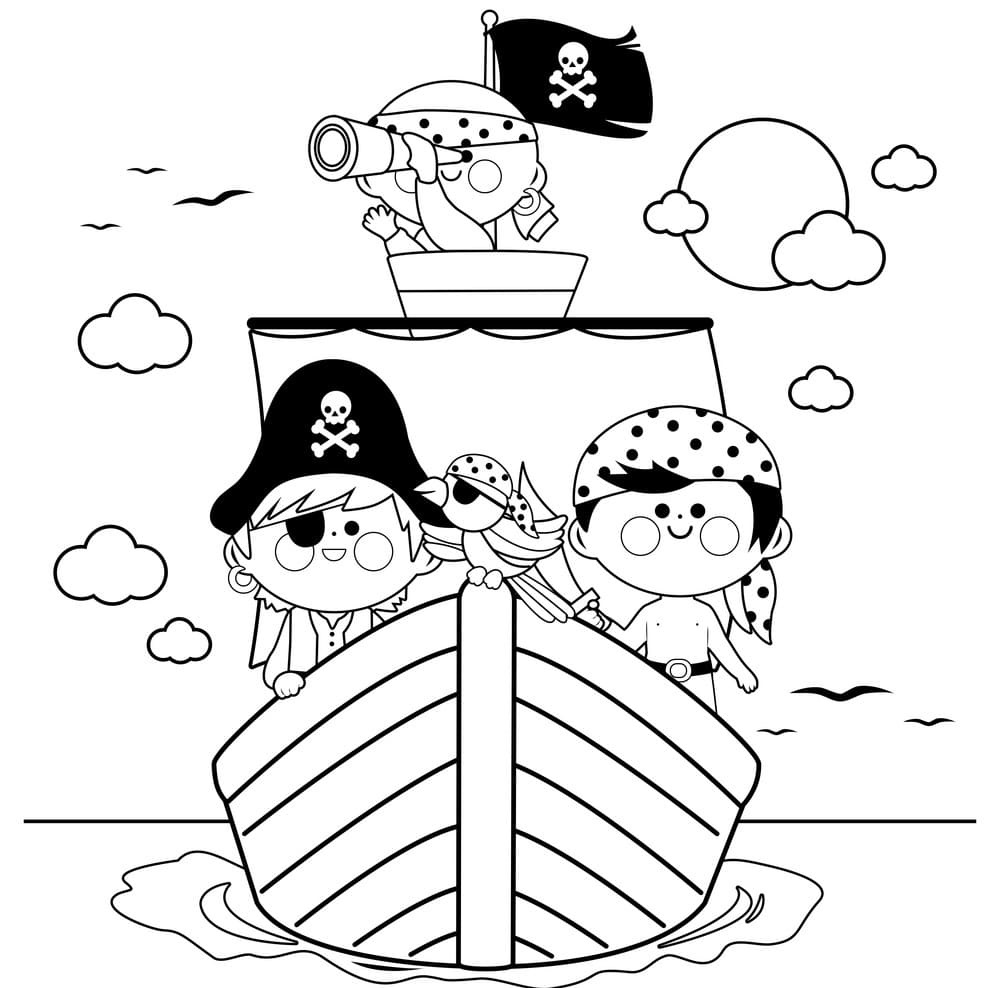Pirates Sailing On A Ship At Sea