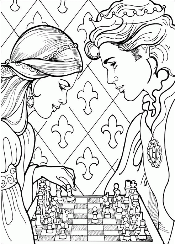 Princess Leonora Playing Chess Coloring Page