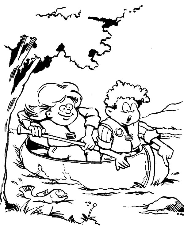 Rowing Canoe Image Coloring Page