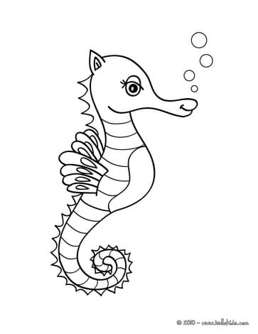 Seahorse And Bubbles Coloring Page