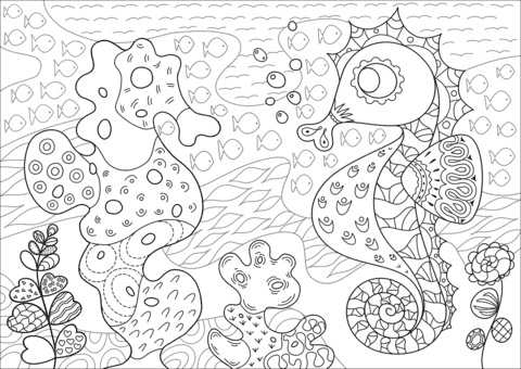 Seahorse And Its Coral Reef Imitator Image Coloring Page