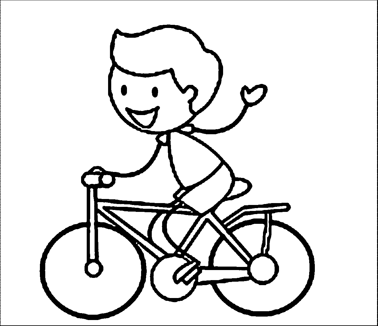 Stick Figure Boy Cycling Riding Coloring Page