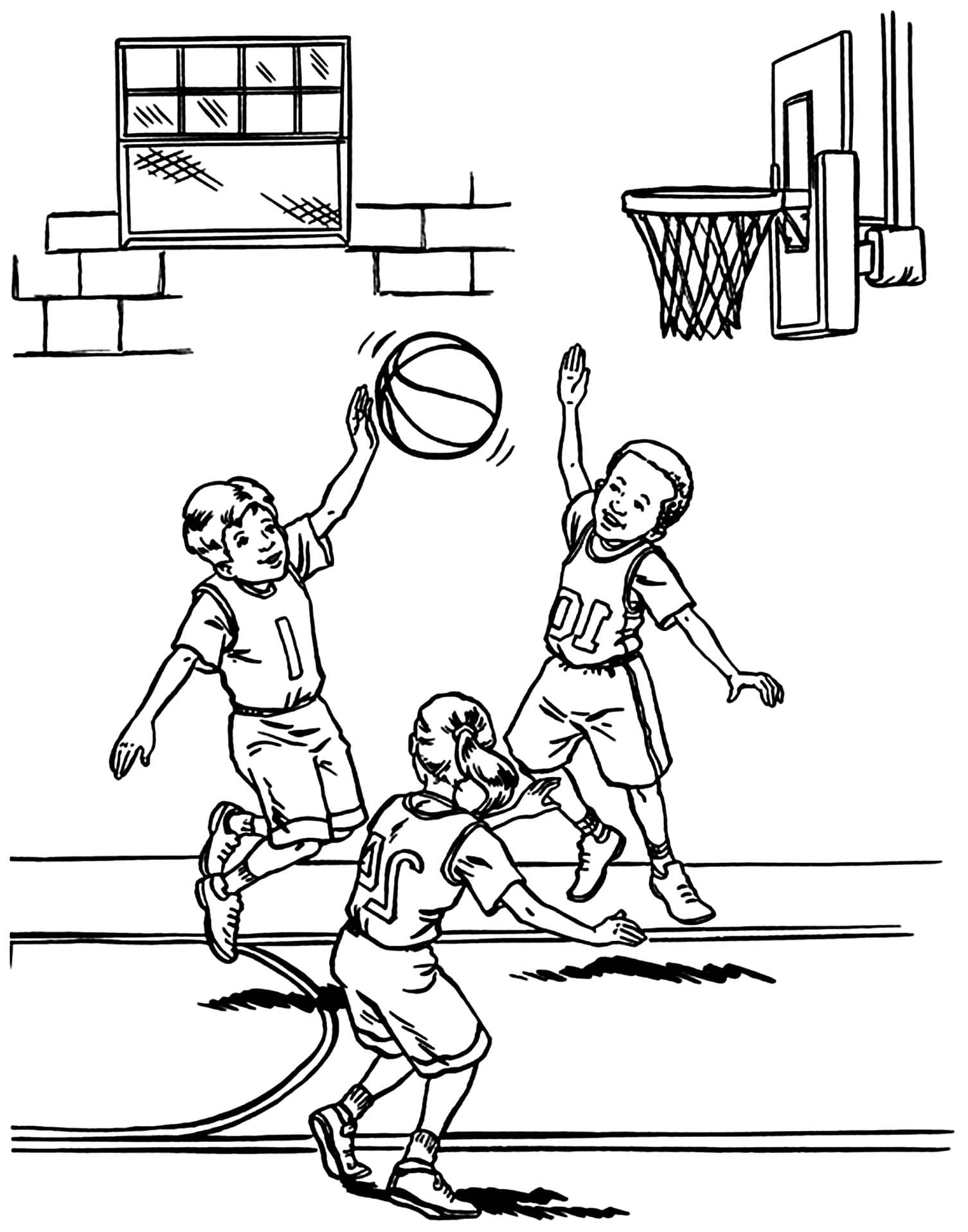 The Kids Playing Basketball Coloring Page