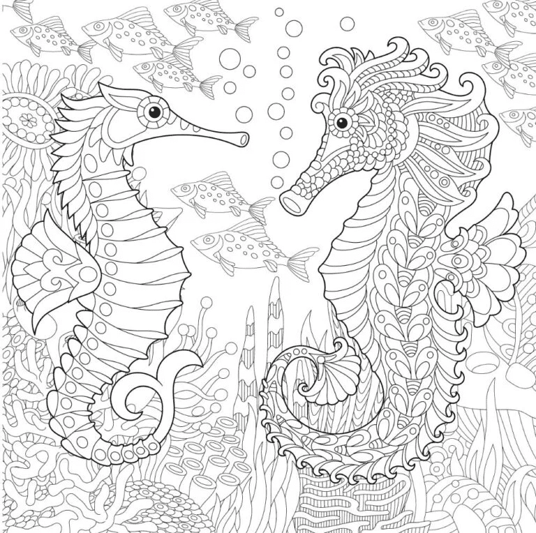 Two Beautiful Seahorses Of Different Design Swimming Under The Ocean