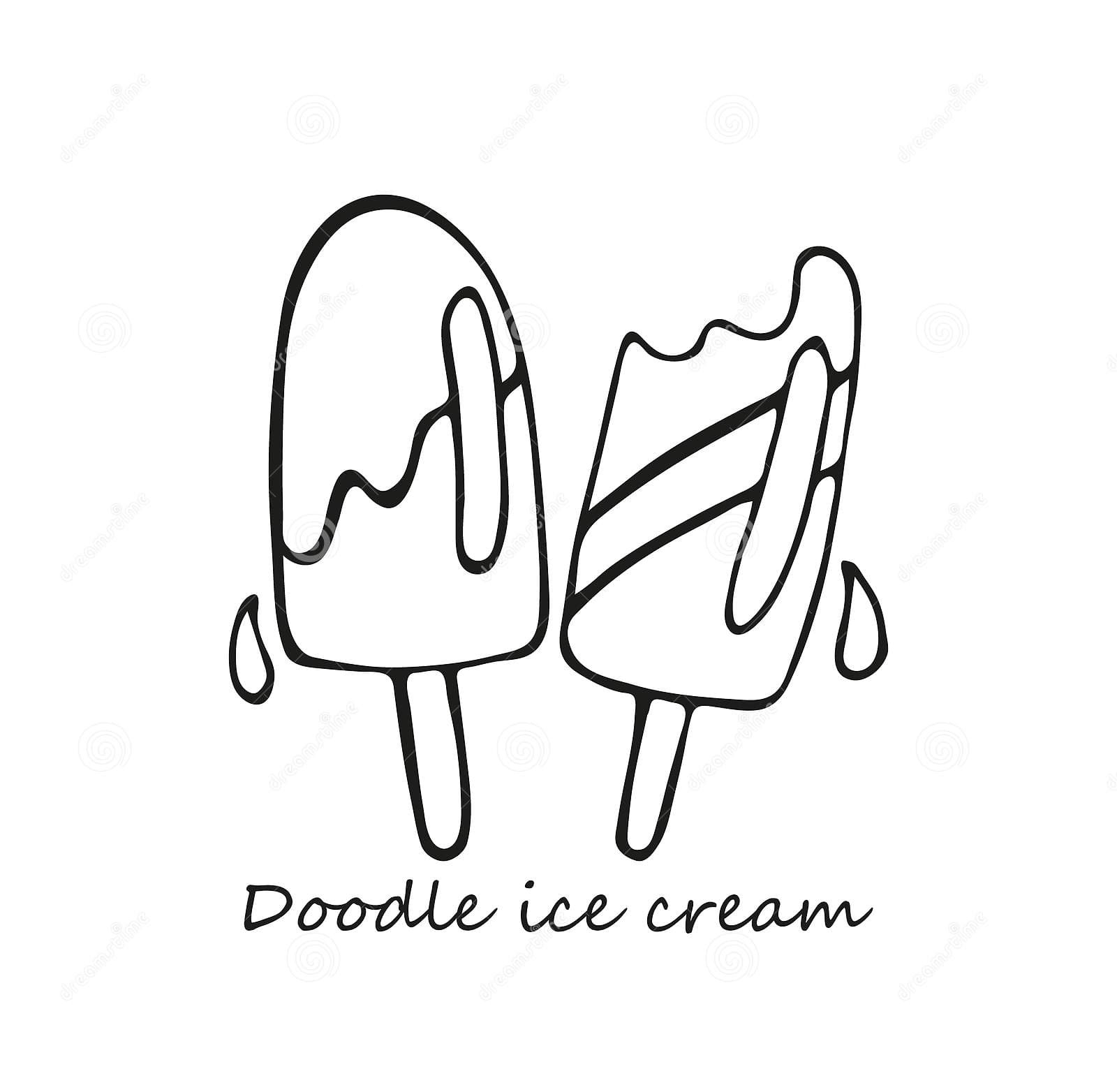 Two Hand-drawn Melting Ice Creams Popsicles