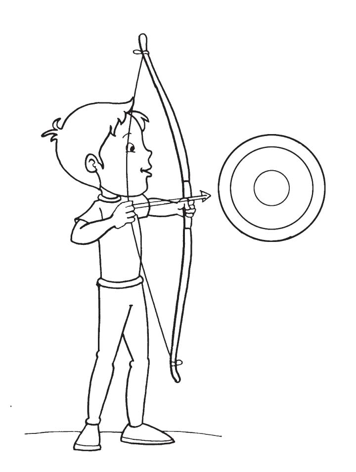 Boy Plays Bow And Arrow Coloring Page