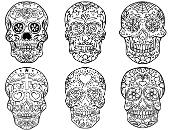 6 Sugar Skulls Halloween Coloring Page for Adults Coloring Page