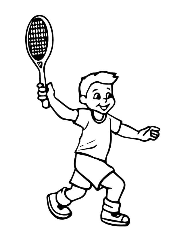 A Boy Playing Tennis Coloring Page
